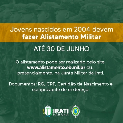 Portal do Cidadão - MUNICÍPIO DE PARANAVAÍ/PR - Jovens que completam 18  anos em 2023 devem fazer o Alistamento Militar até o dia 30 de junho