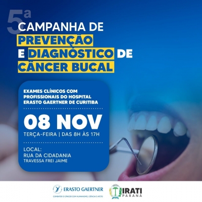 Irati realizará 5ª Campanha de Prevenção e Diagnóstico de Câncer Bucal