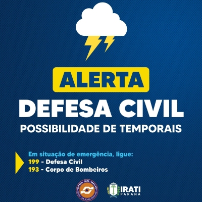 Defesa Civil faz alerta sobre possibilidade de temporais em Irati