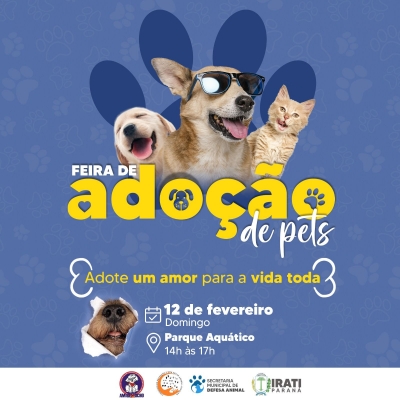 Feira de Adoção de Pets acontece no domingo (12), no Parque Aquático