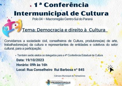 Conferência Intermunicipal de Cultura acontece dia 19/10 em Prudentópolis